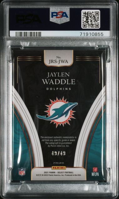 2021 Select Jaylen Waddle Rookie Jumbo Patch Auto Copper Prizm #/49 PSA 8