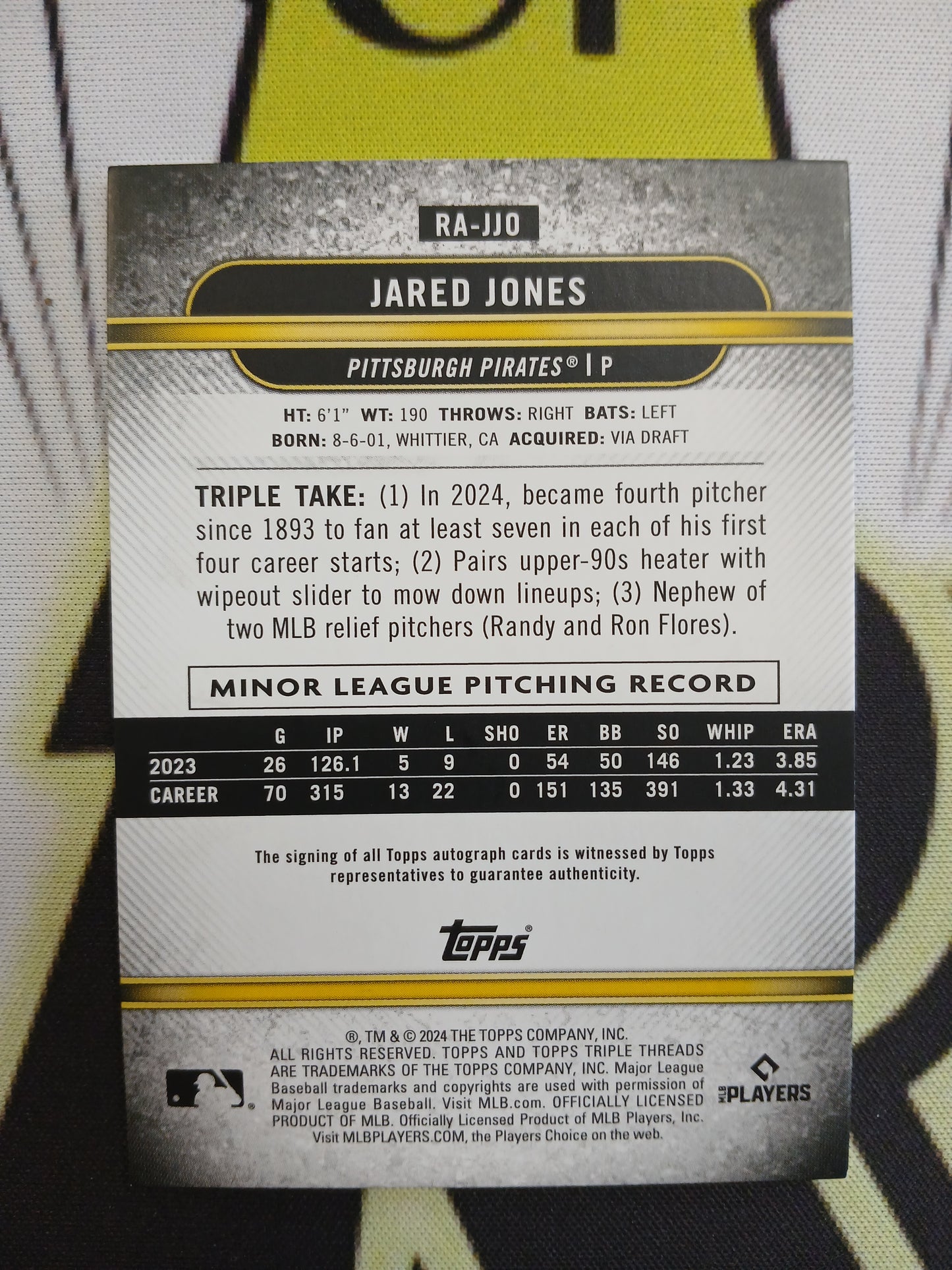 2024 Topps Triple Threads Jared Jones Rookie Auto #/199