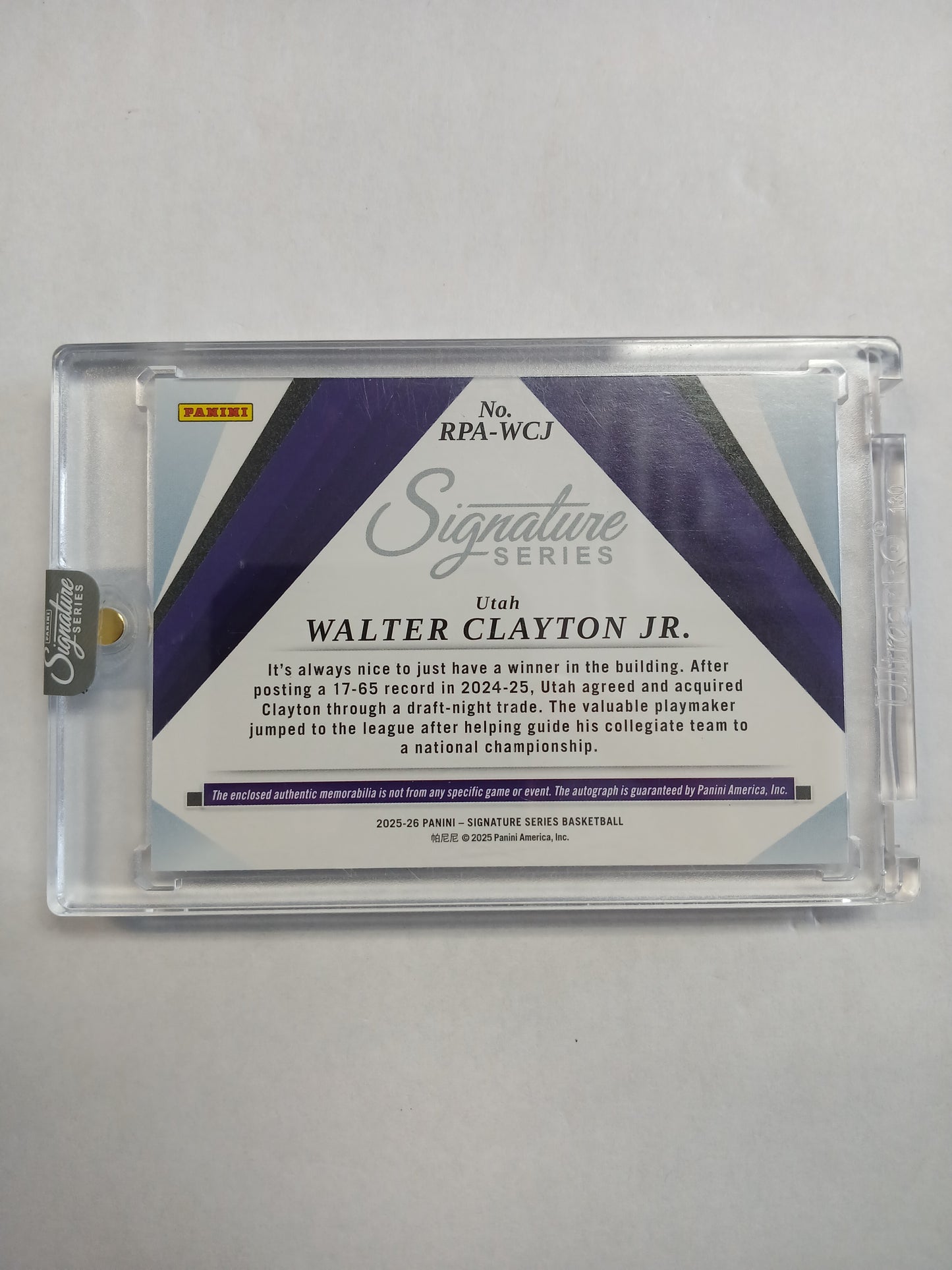 2025 Signature Series Walter Clayton Jr Rookie Nike Logo Patch On Card Auto Platinum #1/1 One of One