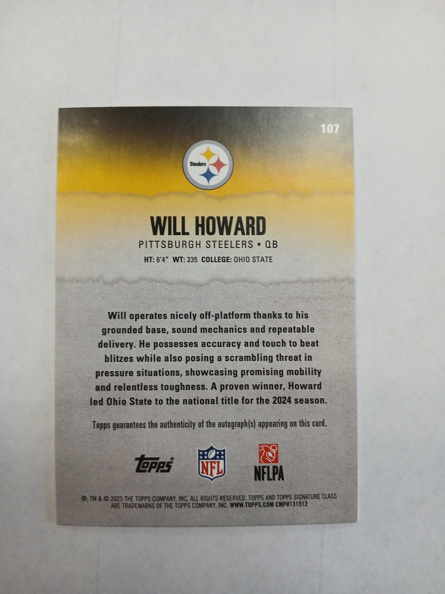 2025 Topps Signature Class Will Howard Rookie Auto