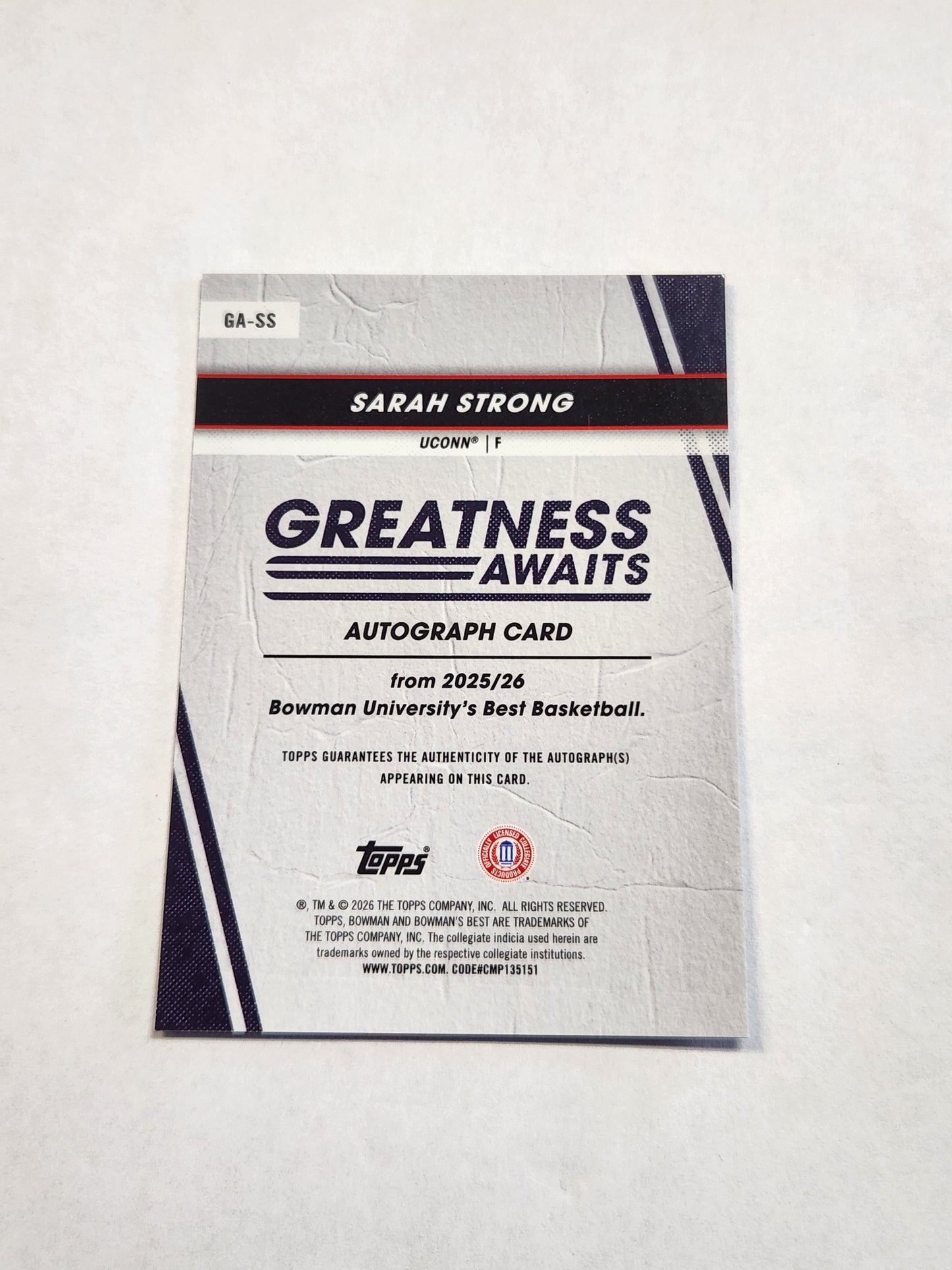 2026 Bowman Best U Sarah Strong Greatness Awaits Auto Refractor
