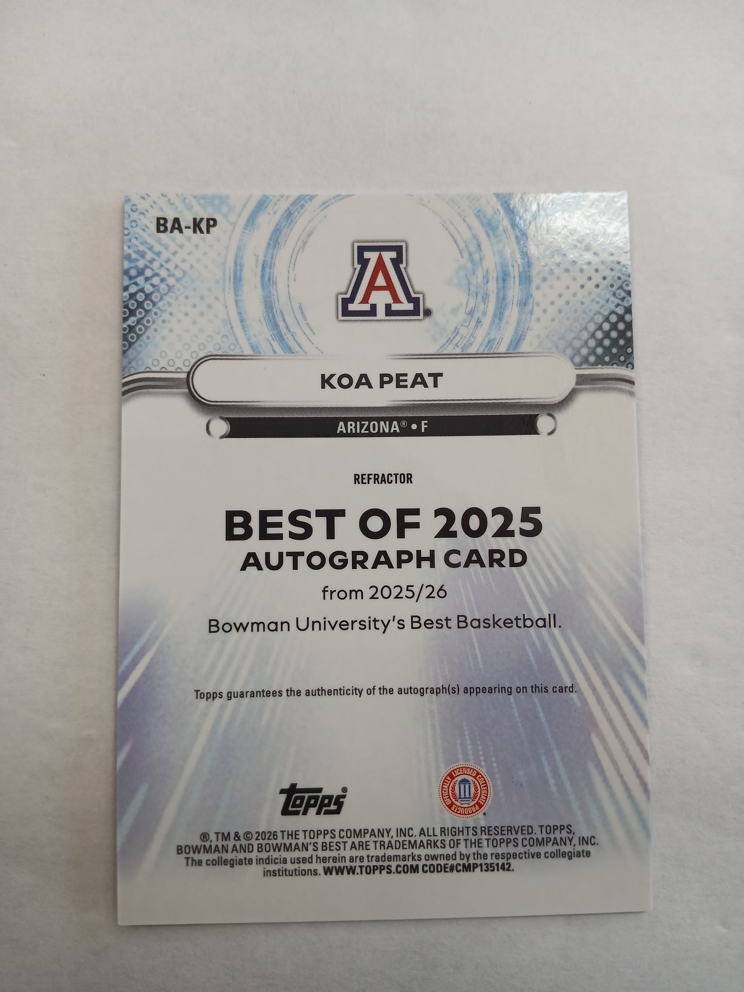 2026 Bowman Best U Koa Peat The Best of 2025 Refractor On Card Auto