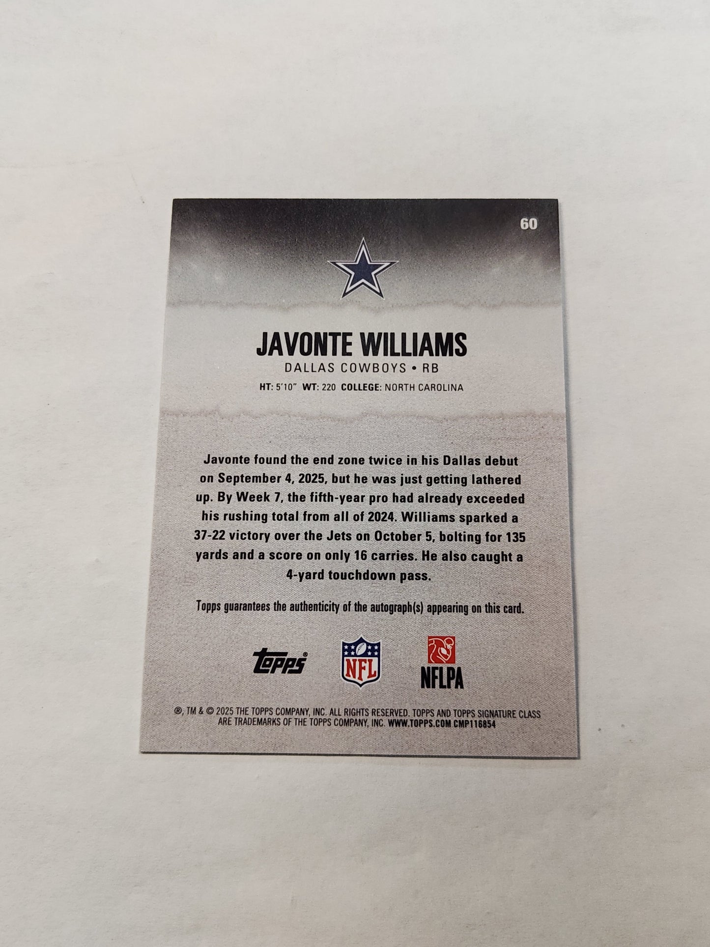 2025 Topps Signature Class Javonte Williams Purple Auto #/100