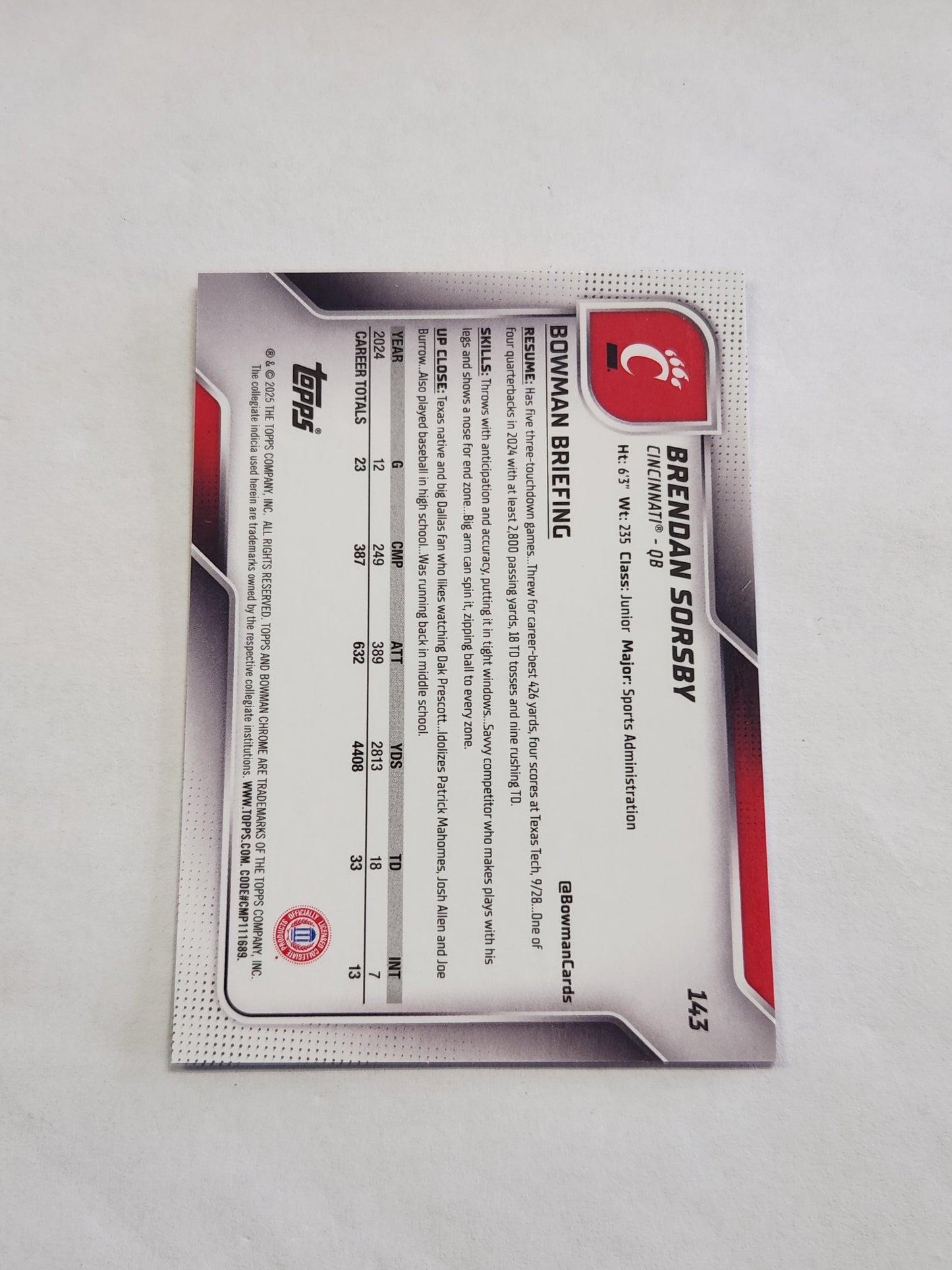 2025 Bowman Chrome U Brendan Sorsby Orange Wave Refractor #/25
