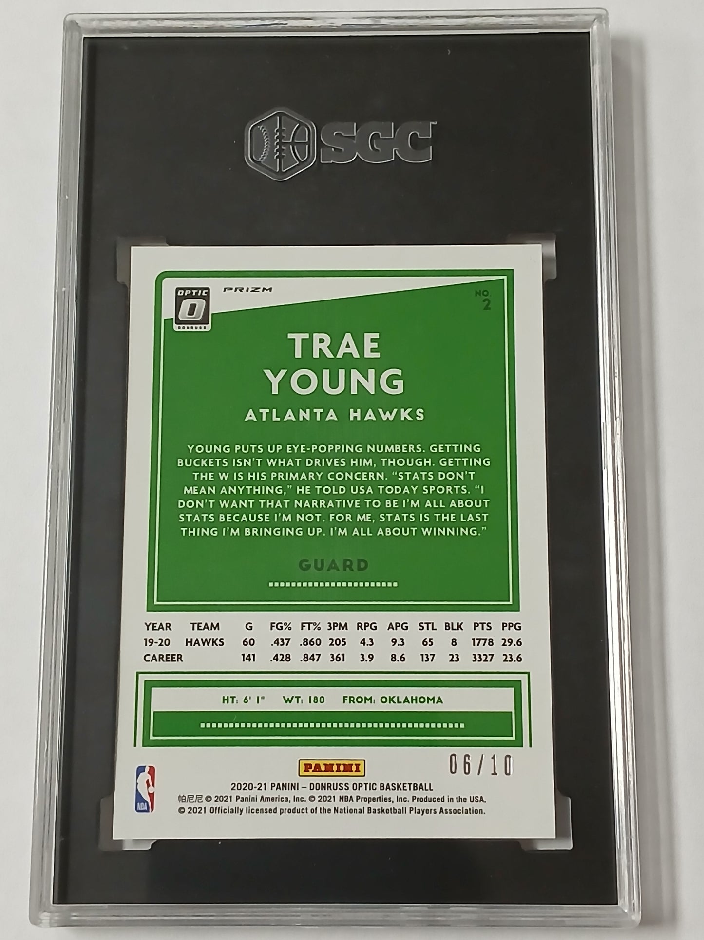 2020 Donruss Optic Trae Young Gold Pulsar 6/10 SGC 9.5