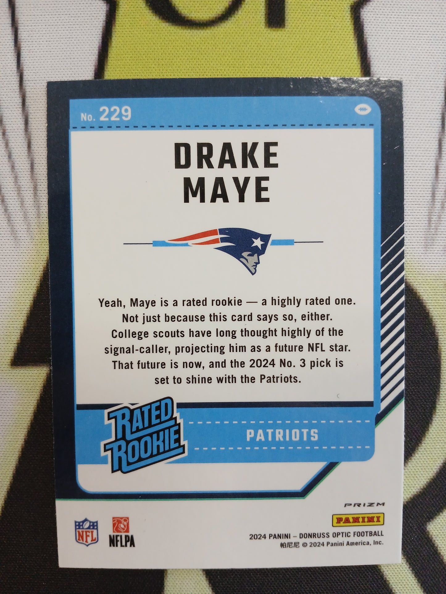 2024 Donruss Optic Drake Maye Rated Rookie Purple Shock No. 229