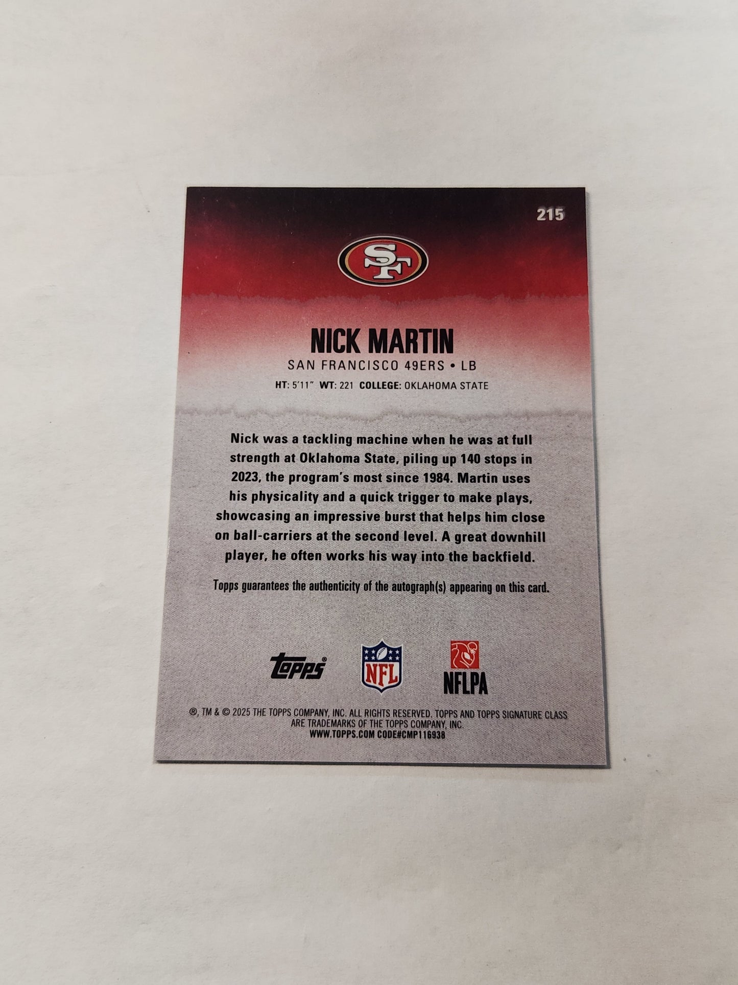 2025 Topps Signature Class Nick Martin Black Refractor On Card Auto # /10