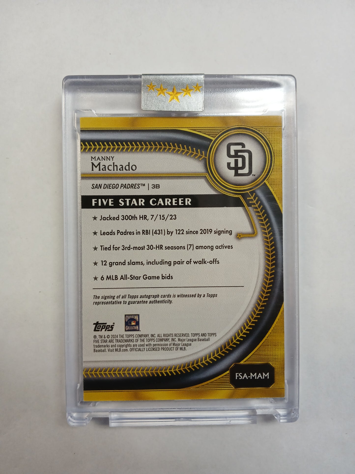 2024 Topps Five Star Manny Machado On Card Auto Gold #/50