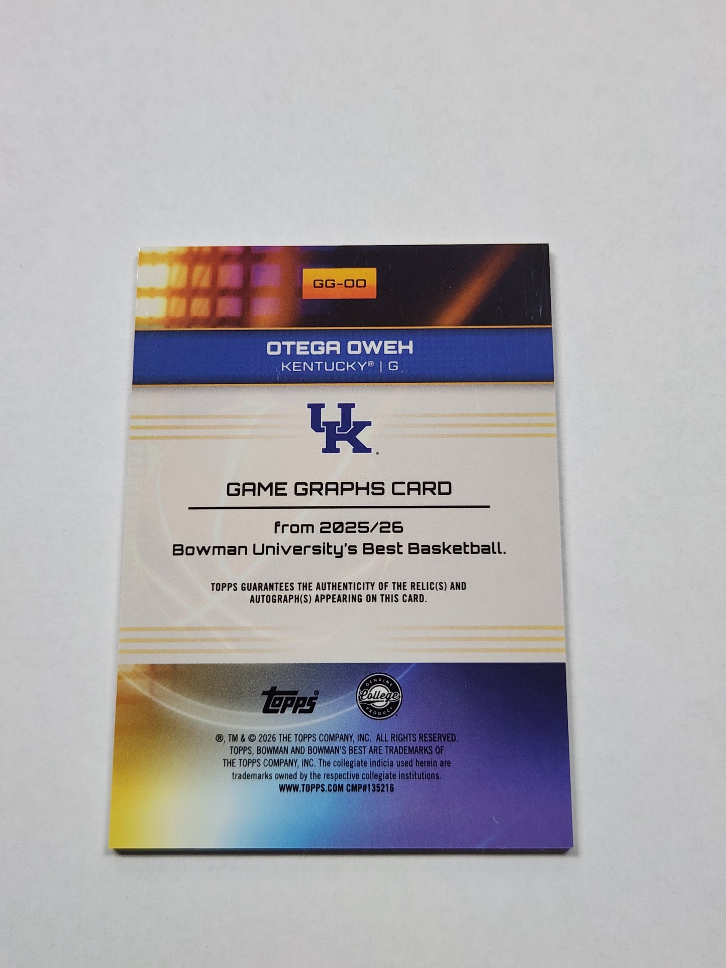 2026 Bowman Best U Otega Oweh Game Graphs Patch Auto Yellow Lazer Refractor #/75