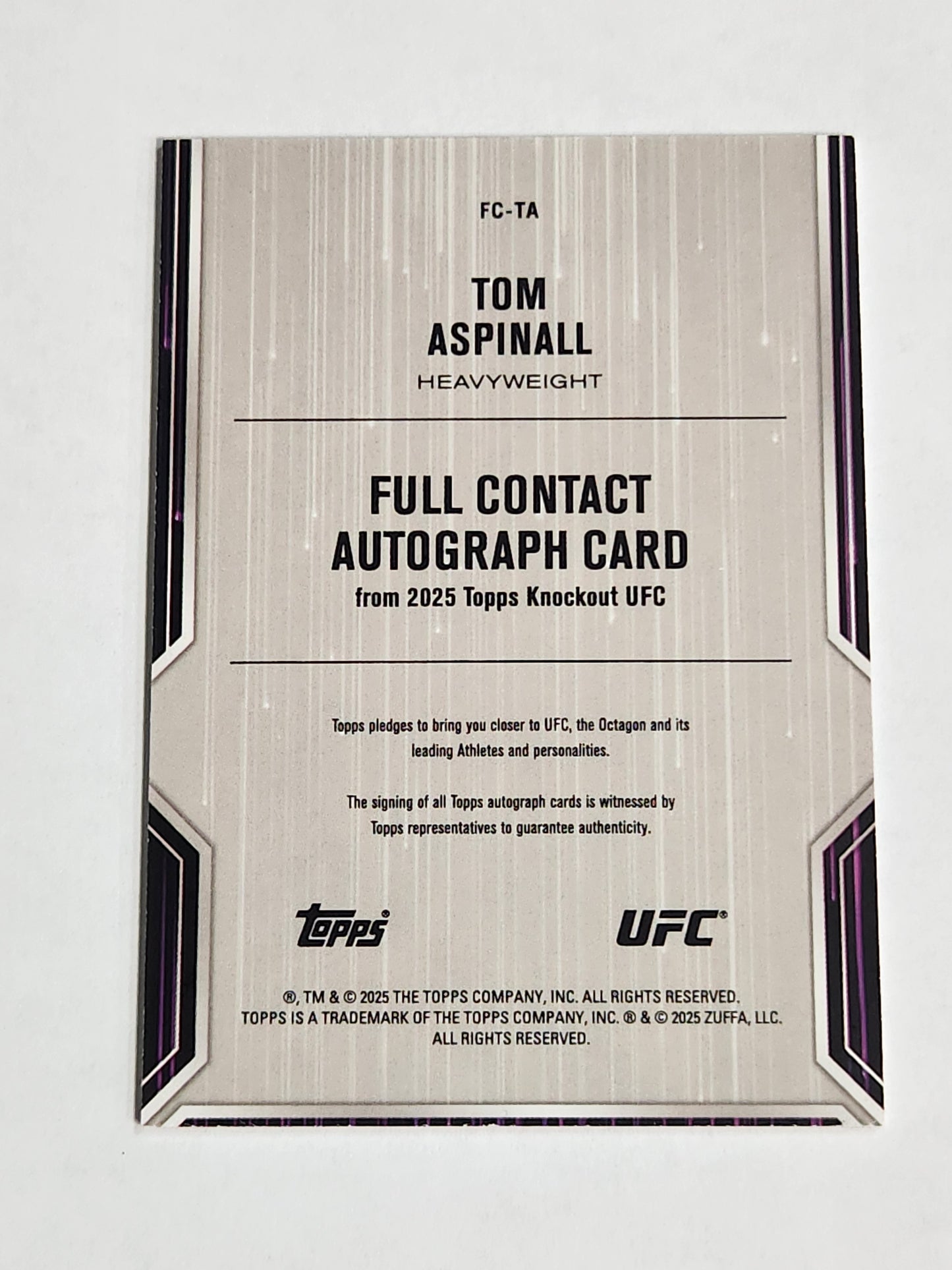 2025 Topps Tom Aspinall Full Contact On Card Auto #/299