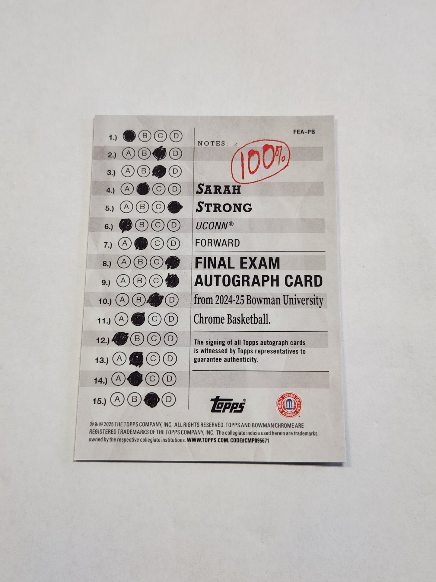 2025 Bowman Chrome U Sarah Strong Final Exam Tutor On Card Auto Refractor