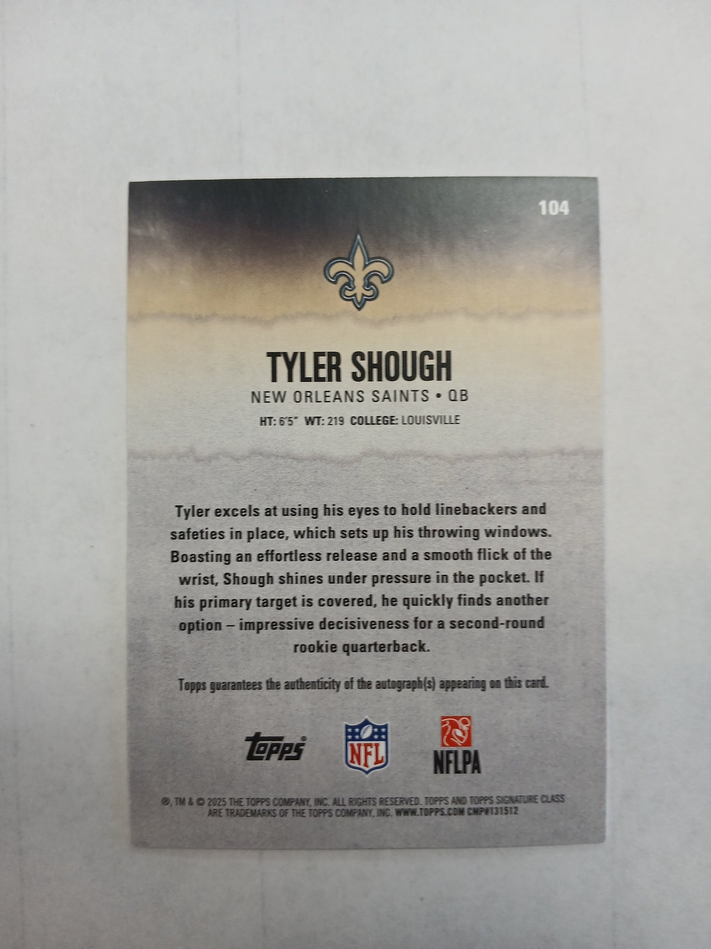 2025 Topps Signature Class Tyler Shough Rookie Auto