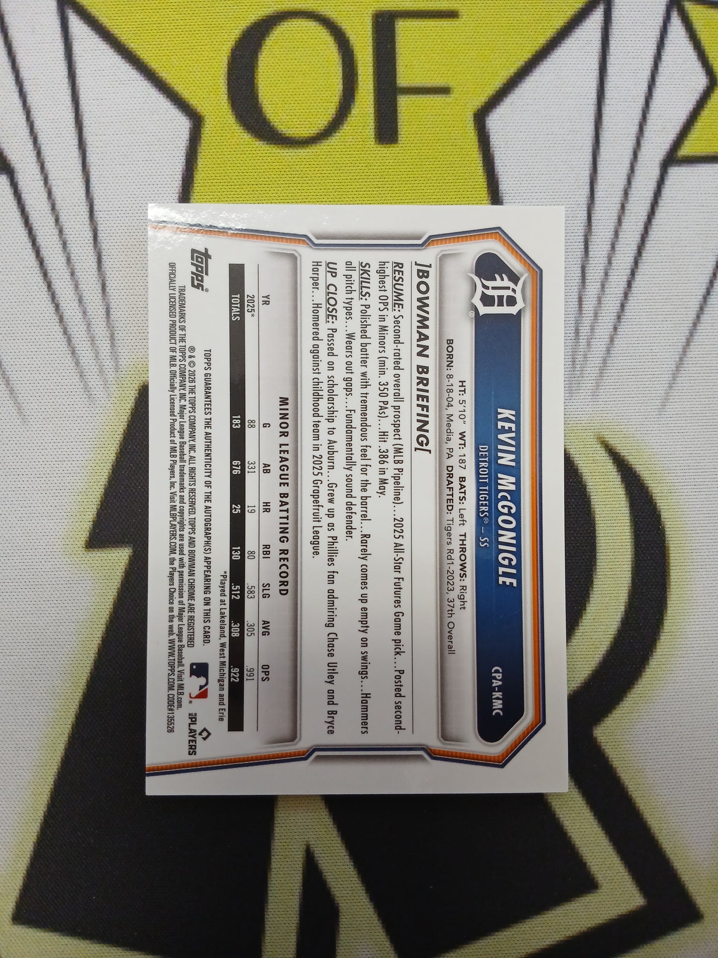 2026 Bowman Chrome Kevin McGonigle Mojo Refractor On Card Auto #/150