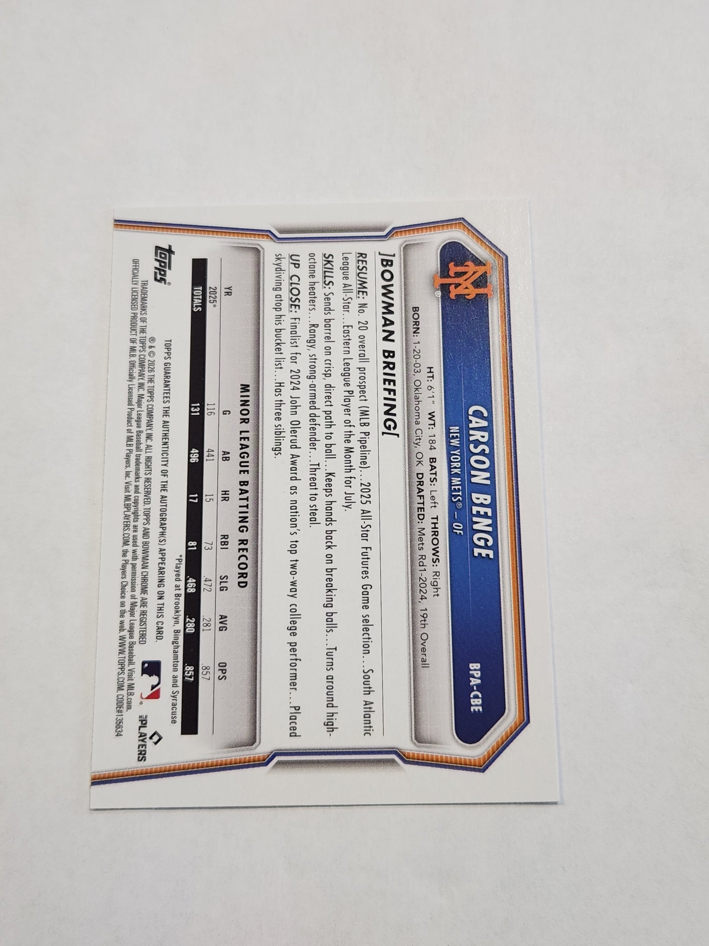 2026 Boman Carson Benge Paper Auto BPA-CBE