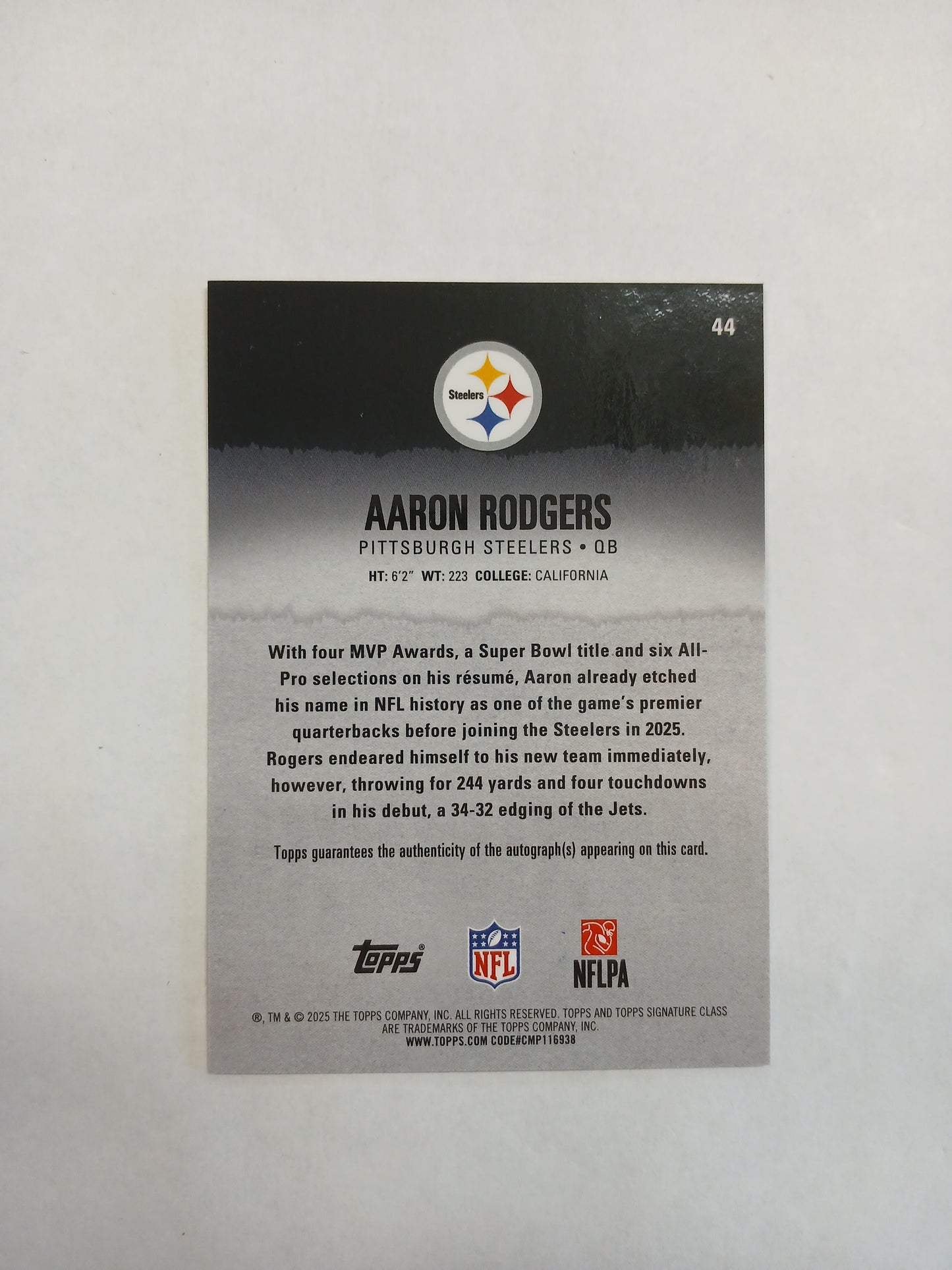 2025 Topps Signature Class Aaron Rodgers On Card Auto Red Refractor #/25