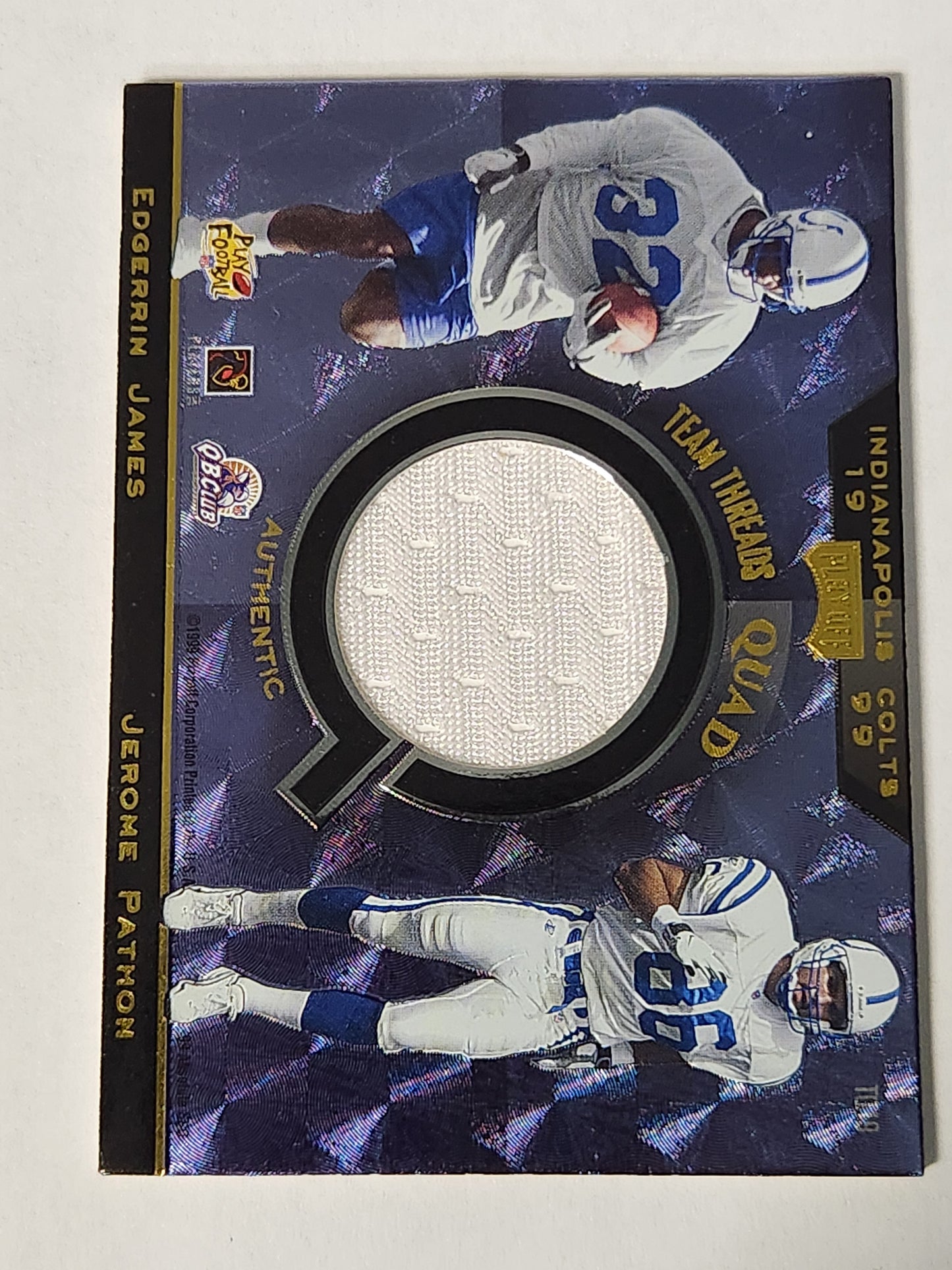 1999 Playoff Peyton Manning Marvin Harrison Edgerrin James Jerome Pathon Team Threads Quad Authentic Jersey