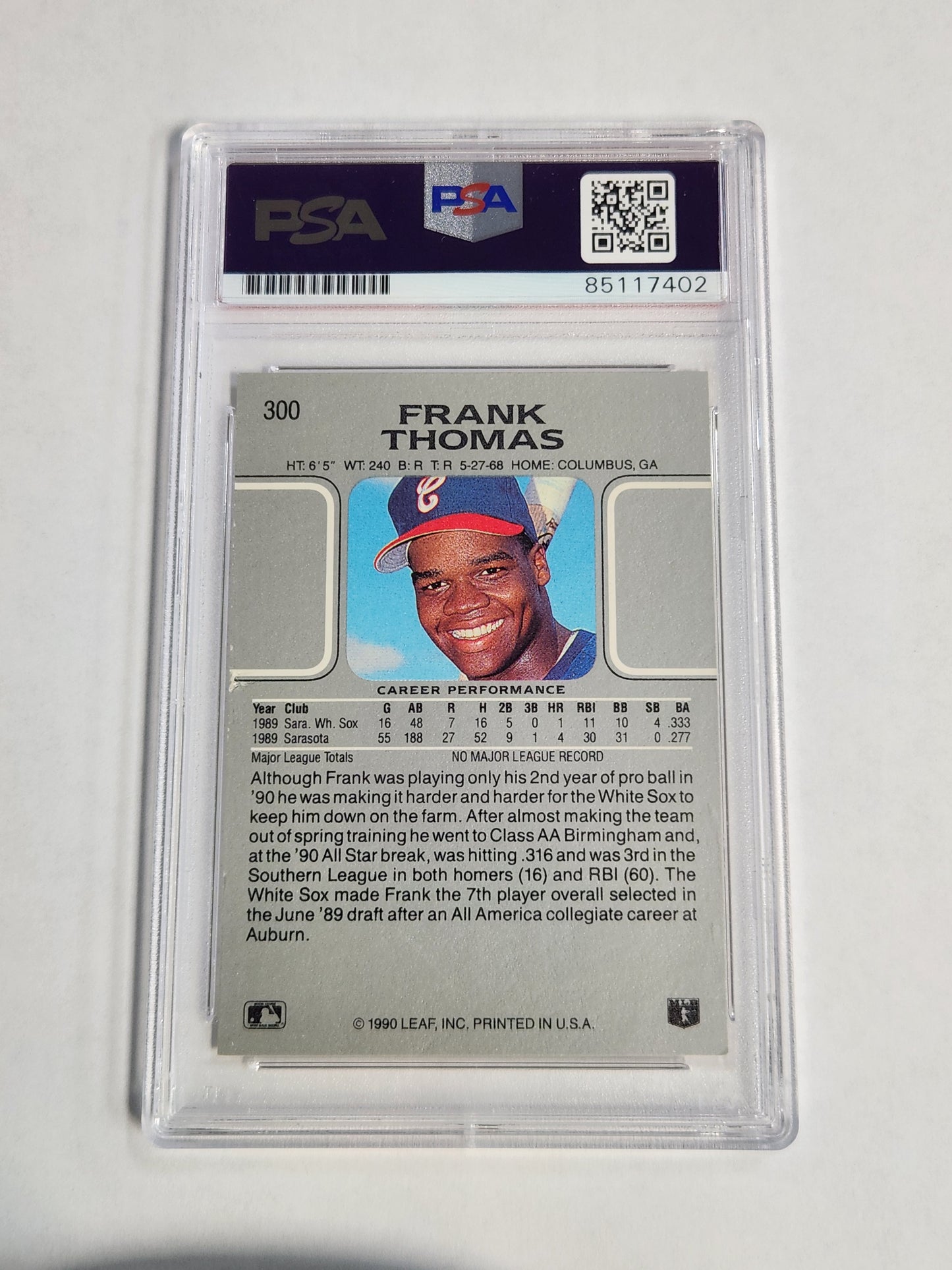 1990 Leaf Frank Thomas Rookie On Card In Person Auto PSA 10 Auto Grade