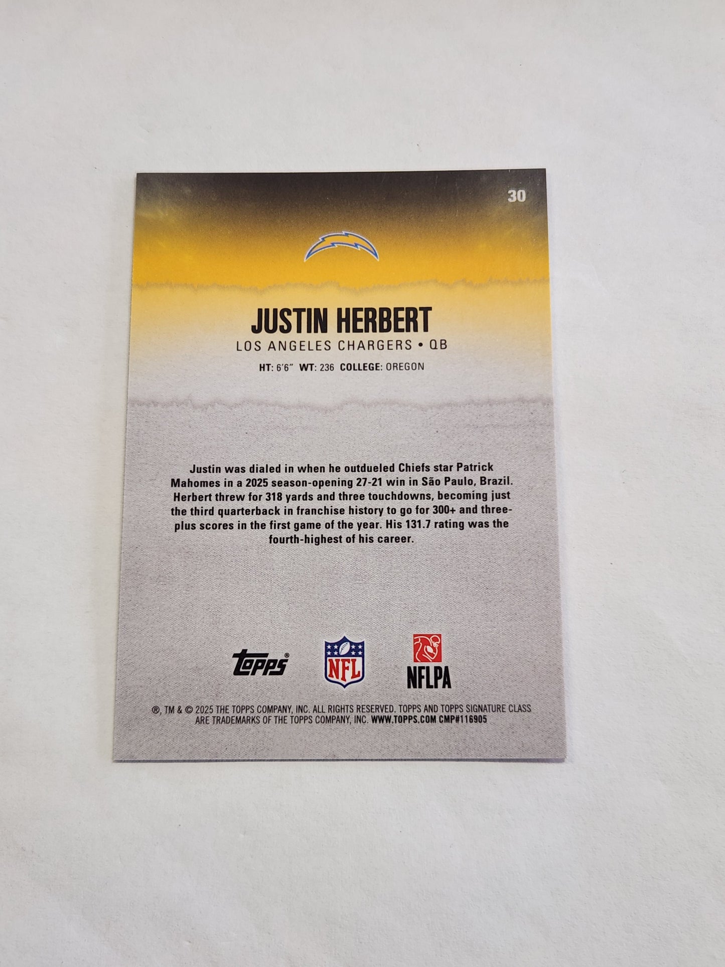 2025 Topps Signature Class Justin Herbert Orange Wave Refractor #/50