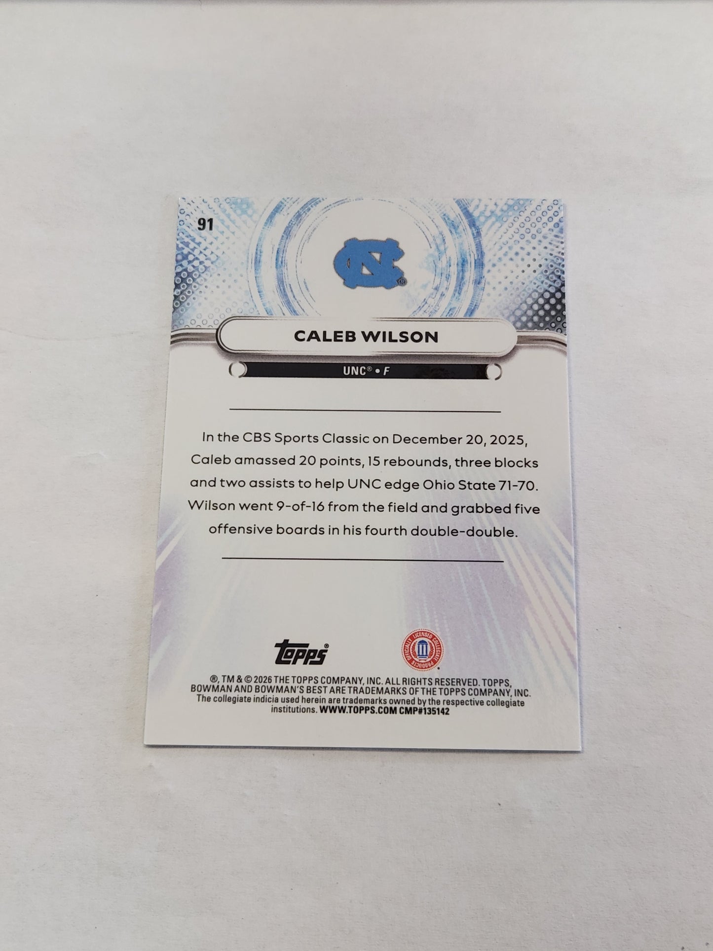 2026 Bowman Best U Caleb Wilson True Gold Refractor #/50