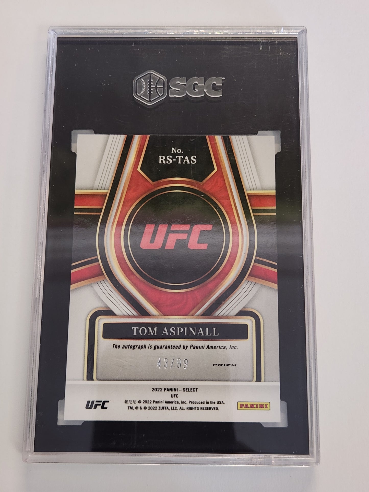 2022 Select UFC Tom Aspinall Red Prizm Rookie Auto #/99 SGC 10 Auto 10