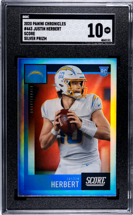 2020 Panini Chronicles #443 Justin Herbert Score Silver Prizm SGC 10 Chargers Card