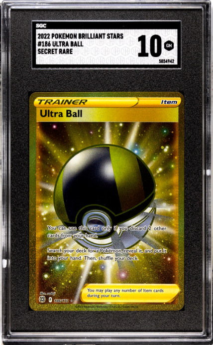 2022 Pokemon Brilliant Stars #186/172 Ultra Ball Secret Rare SGC 10