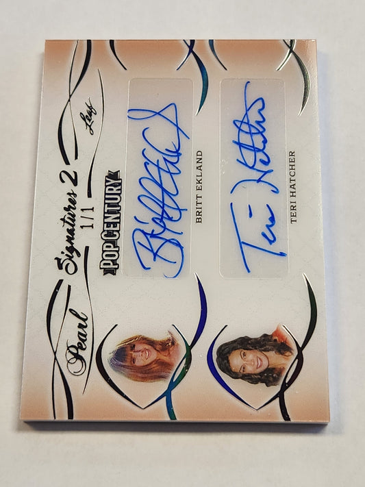 2024 Leaf Pop Century Pearl Britt Ekland Teri Hatcher # 1/1 Duel Auto One of One