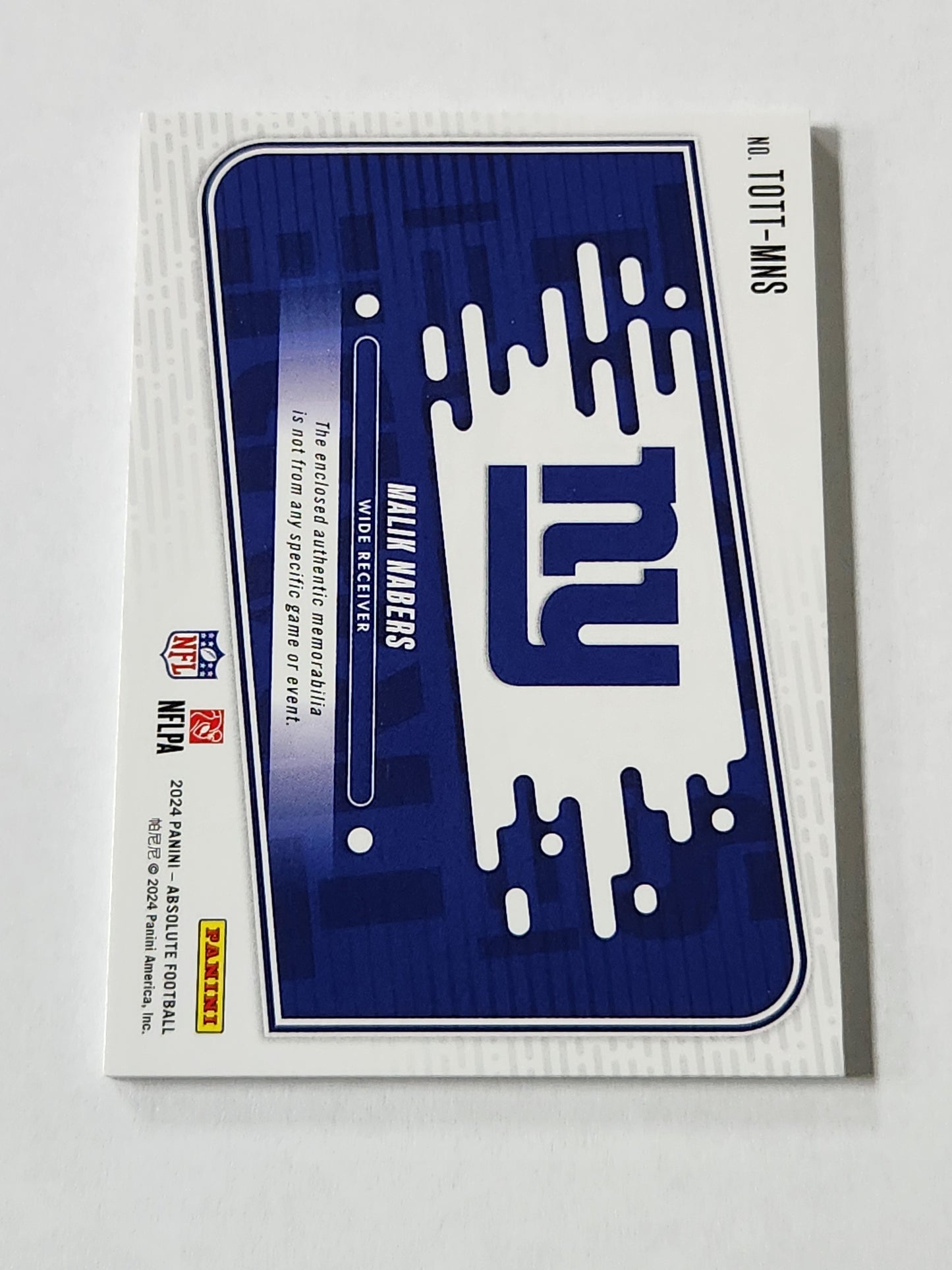 2024 Absolute Memorabilia Malik Nabers Tools of the Trade tri patch /49 TOTT-MNS