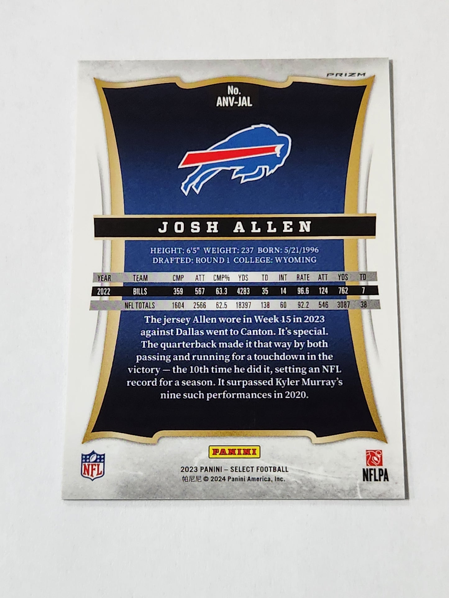 2023 Panini Select Josh Allen Anniversary ANV-JAL SP