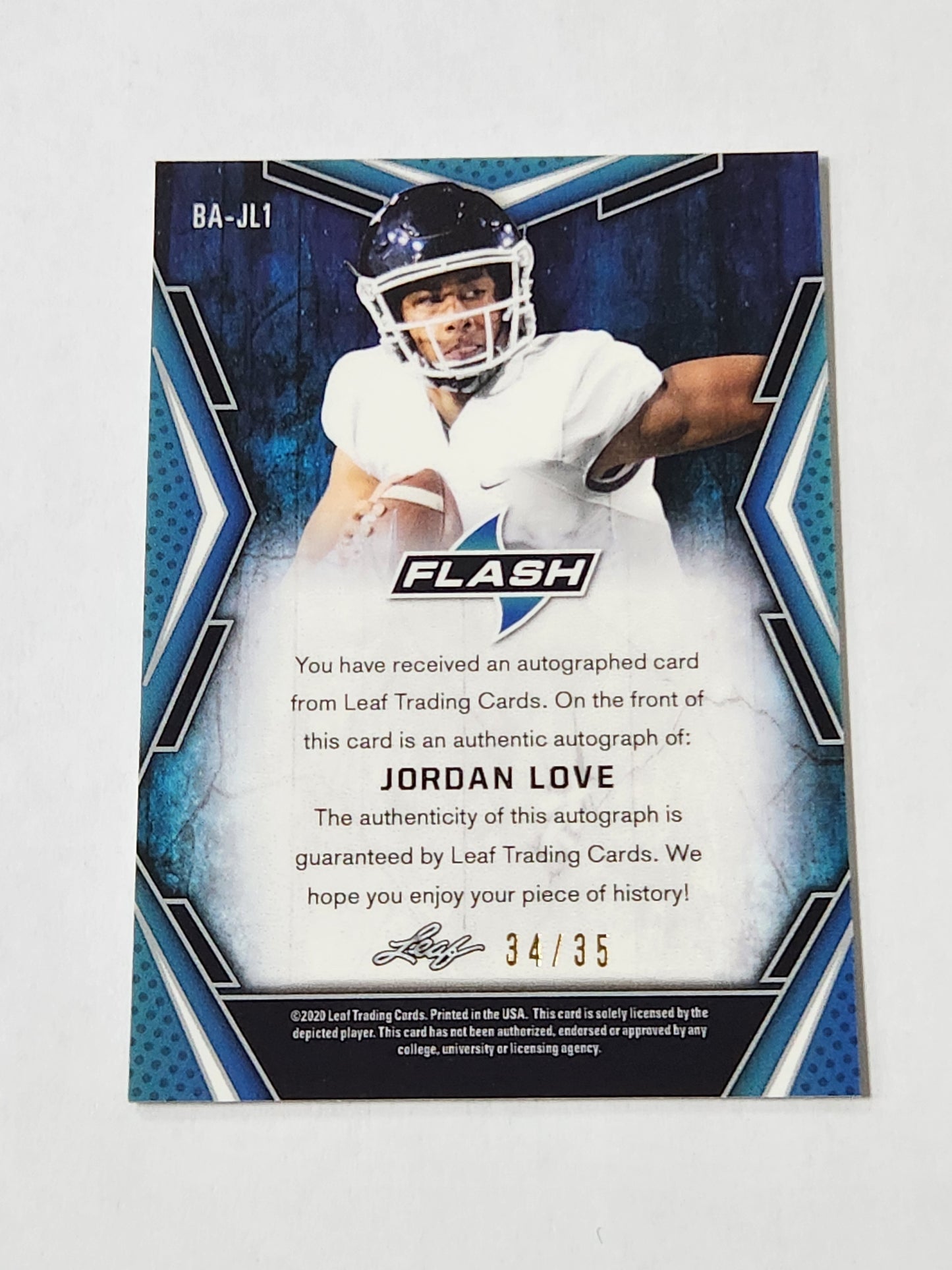 2020 Leaf Jordan Love Flash auto /35 BA-JL1 RC