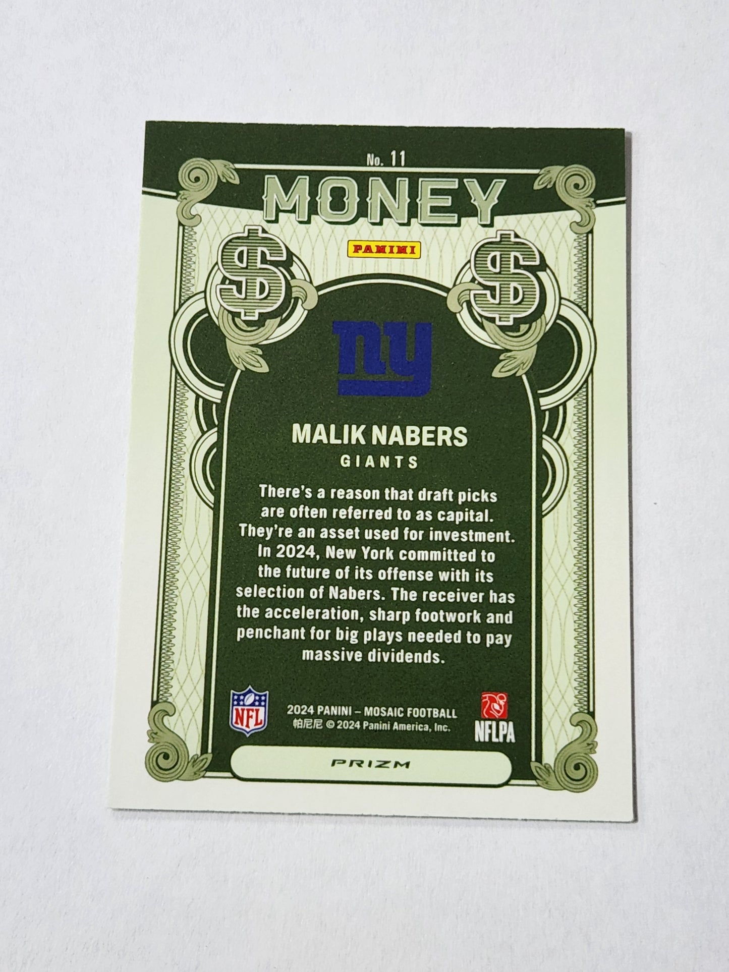 2024 Mosaic Malik Nabers Money Silver No. 11 Giants RC SP