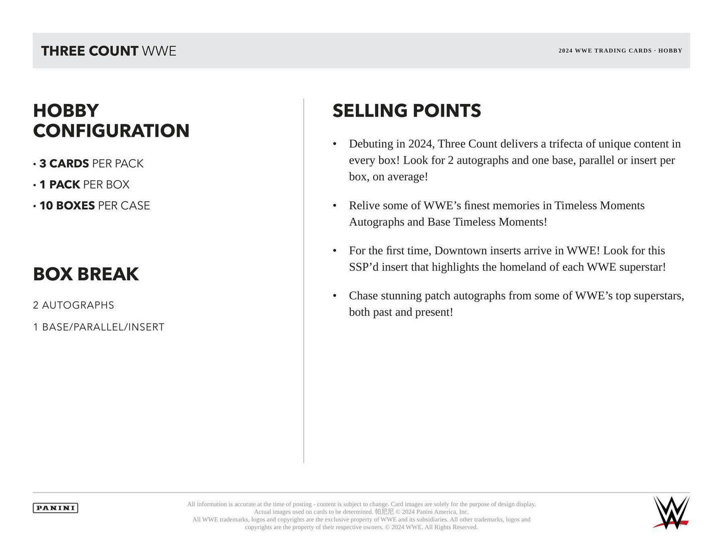 Panini 2024 Three Count WWE Hobby Box