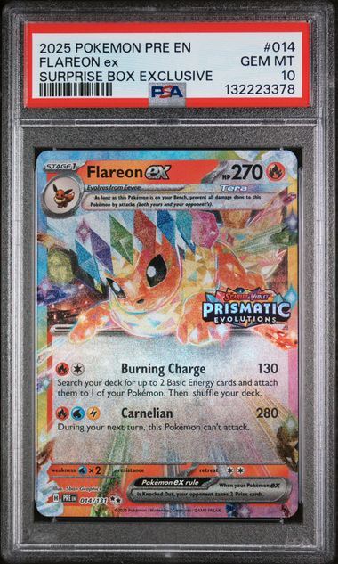 2025 Pokemon Prismatic Suprise Box Exclusive Flareon ex PSA 10