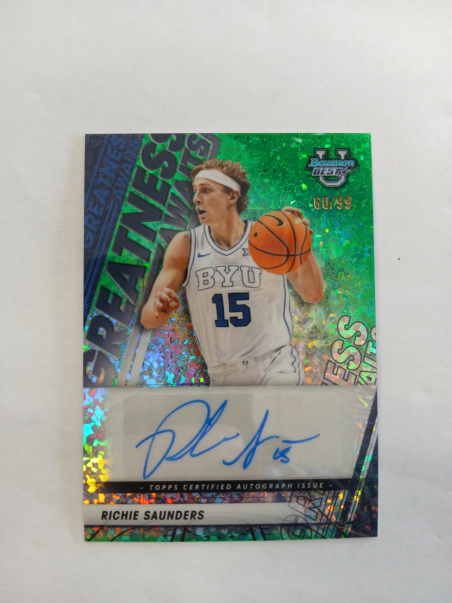2026 Bowman Best U Richie Saunders Greatness Awaits Green Sparkle Auto #/99
