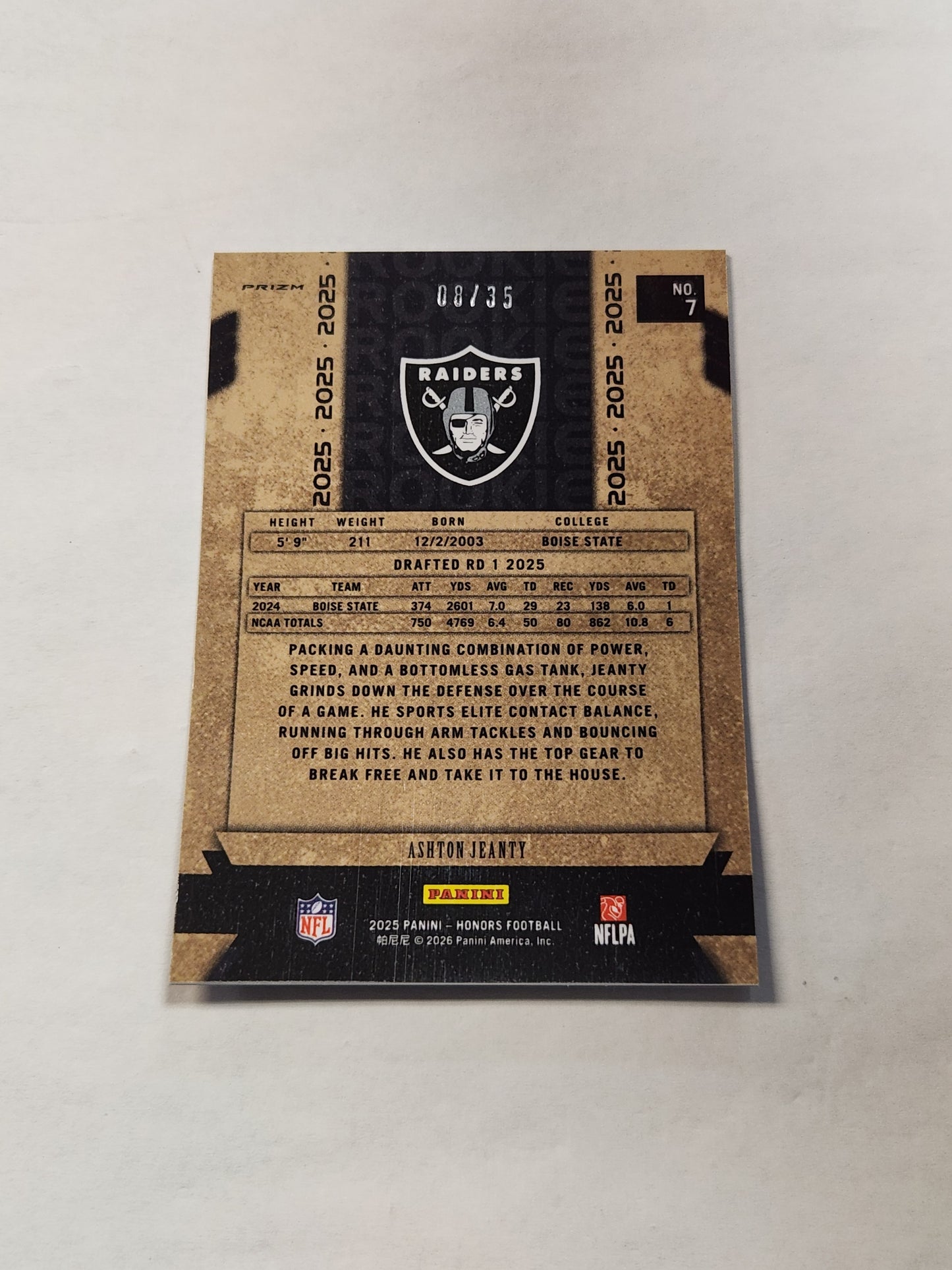 2025 Panini Honors Ashton Jeanty Red Prizm Rookie #/35