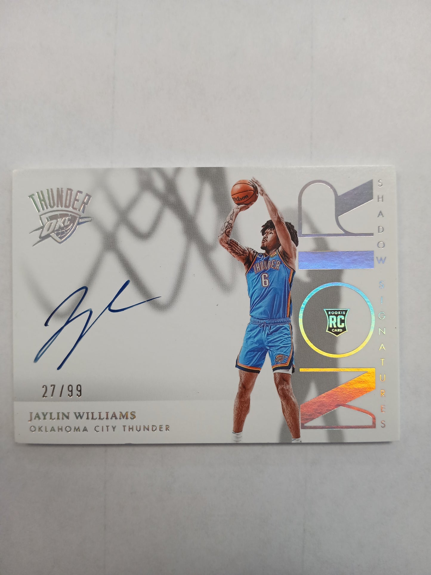 2022 Noir Jaylin Williams Shadow Signatures On Card Rookie Auto #/99