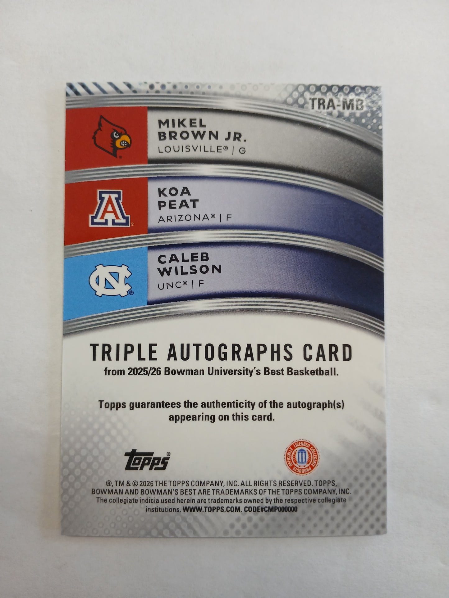 2026 Bowman Best U Mikel Brown Jr Koa Peat Caleb Wilson Triple Auto Refractor #/25 TRA-MB