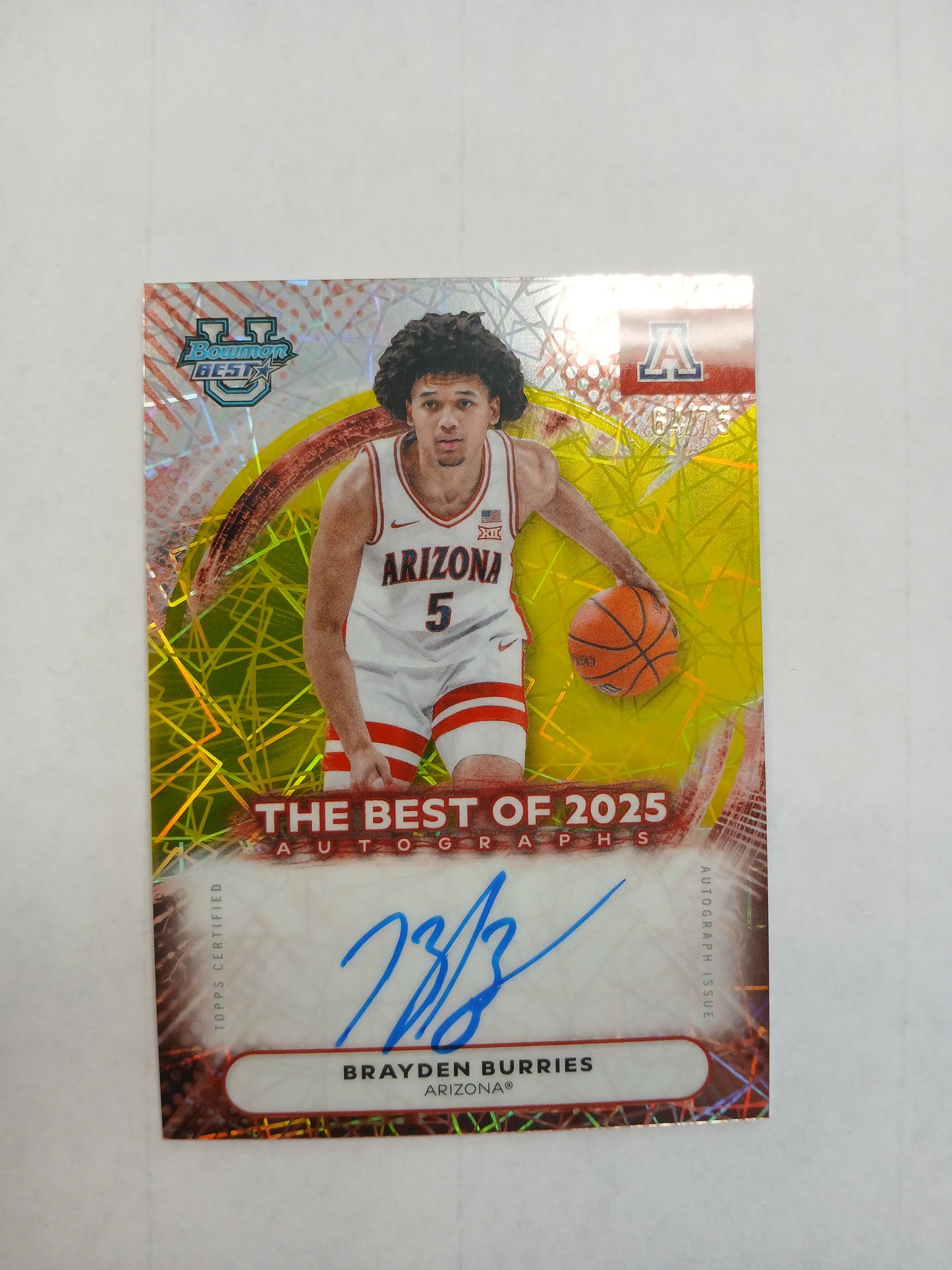 2026 Bowman Best U Brayden Burries The Best of 2025 Yellow Lazer Refractor Auto #/75