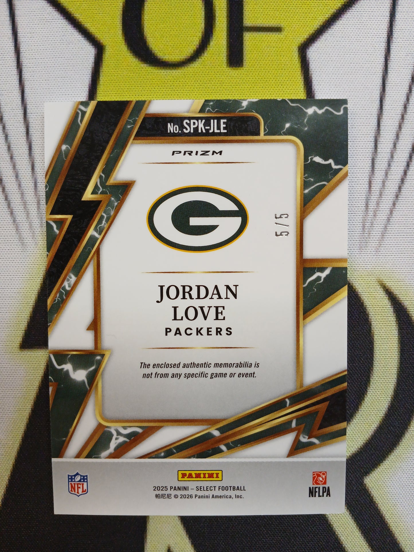 2025 Select Jordan Love Sparks Green Mojo Triple Color Patch #5/5