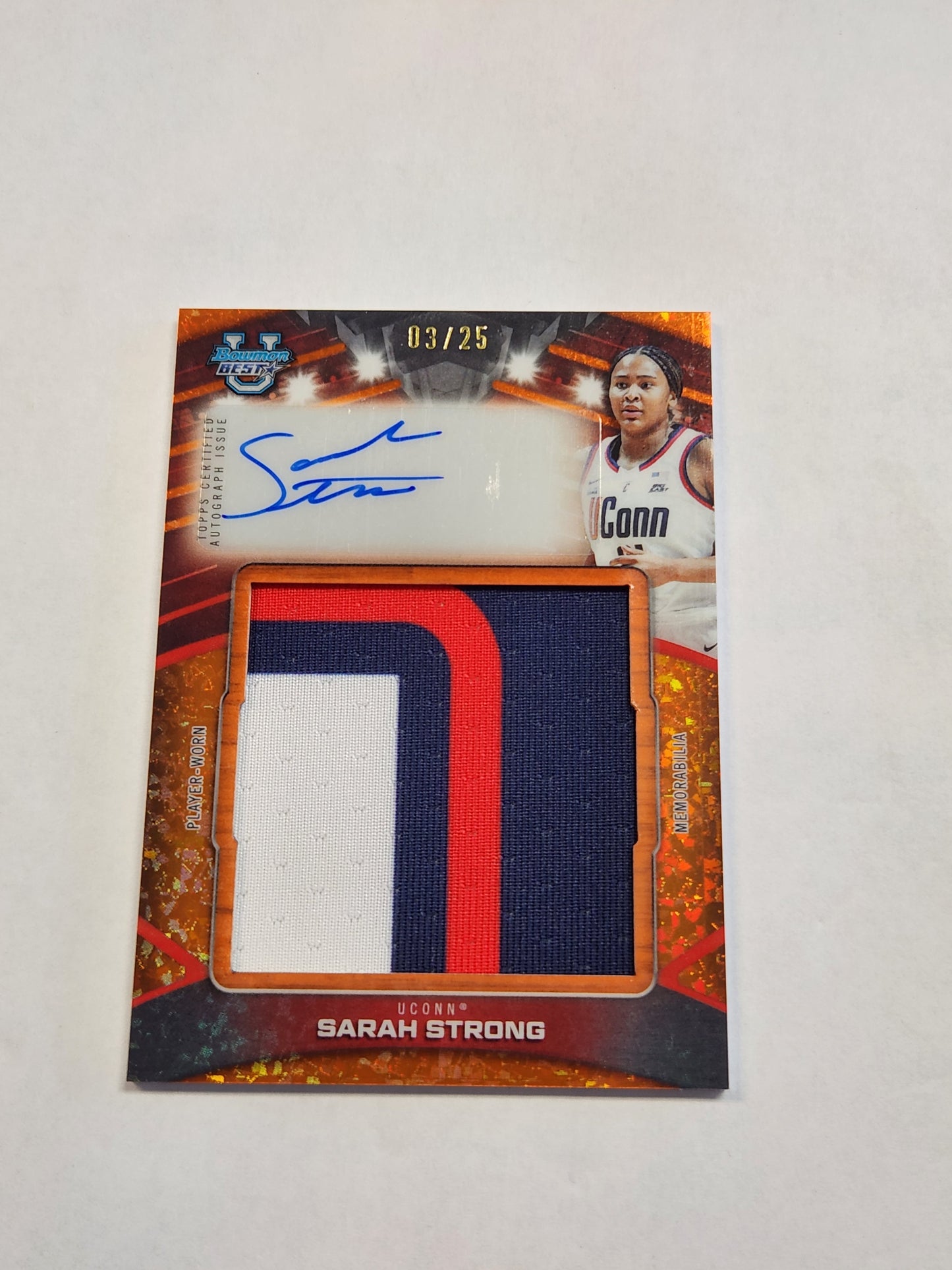 2026 Bowman Best U Sarah Strong Jumbo Triple Color Patch Auto Orange Glitter Refractor #/25