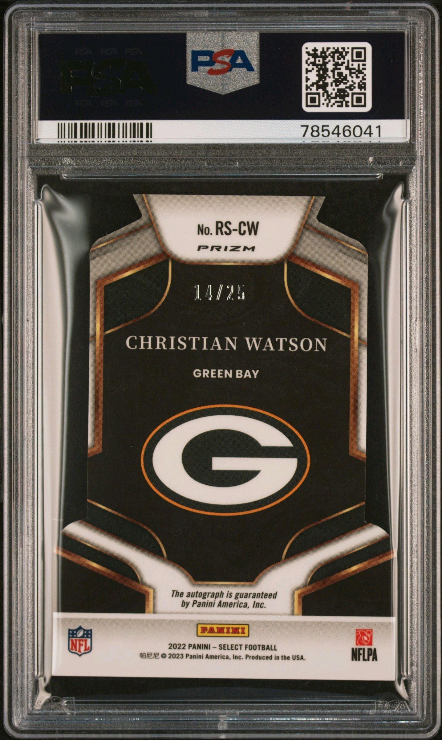 2022 Panini Select CHRISTIAN WATSON
Tie-Dye Die Cut Rookie Auto RC #/25
PSA 10