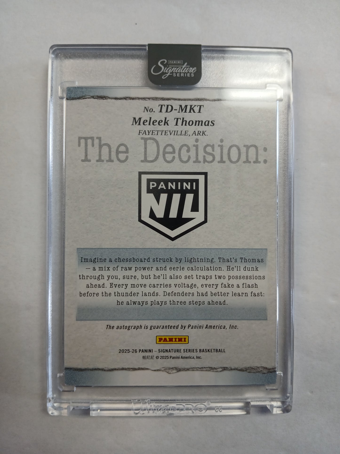 2025 Signature Series Meleek Thomas Panini NIL The Decision On Card Auto #/25