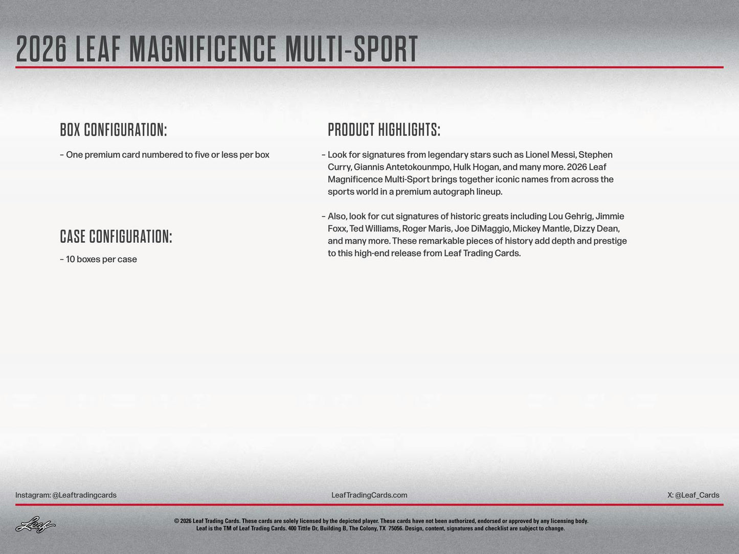 2026 Leaf Magnificence Hobby Box