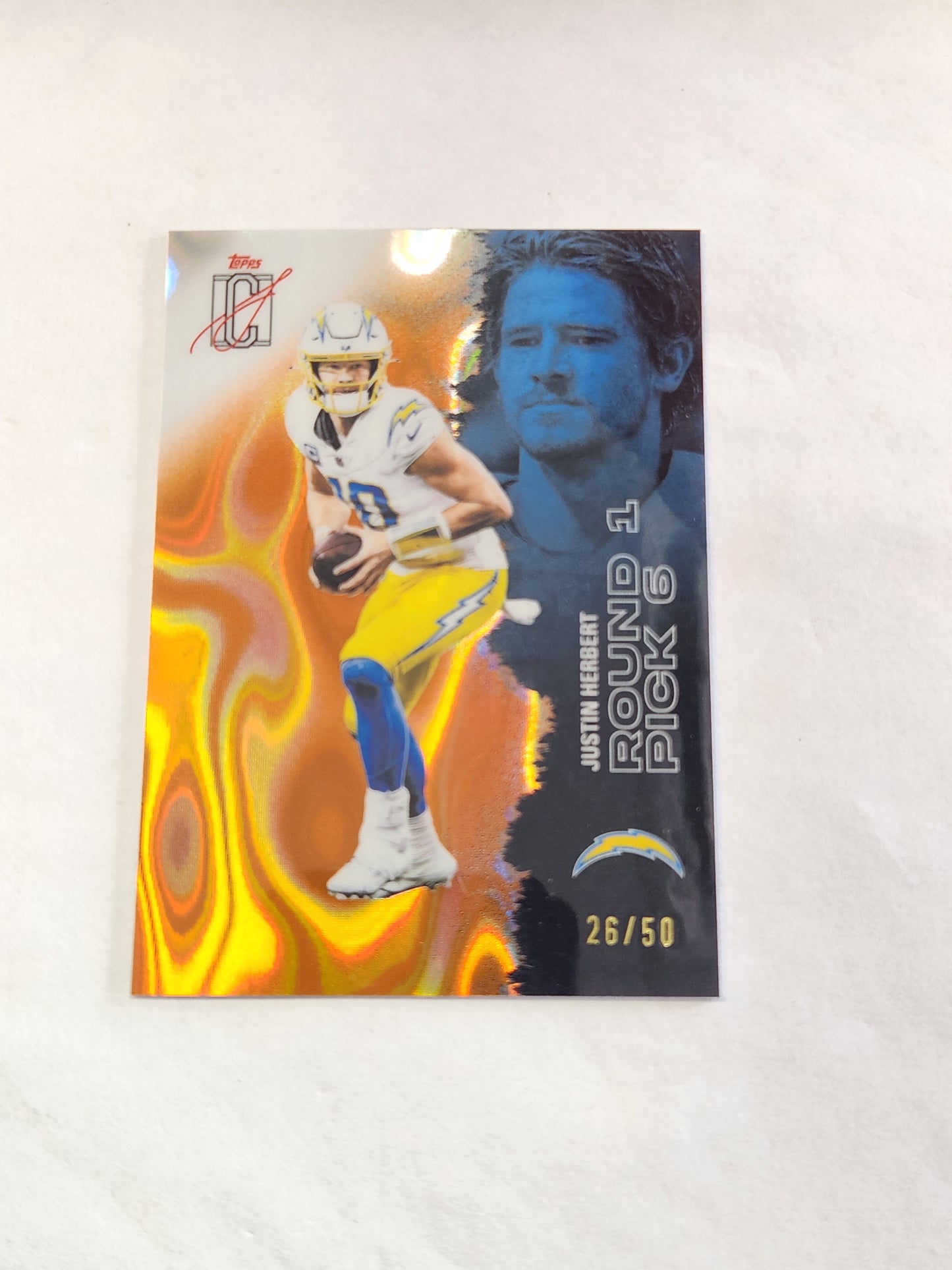 2025 Topps Signature Class Justin Herbert Orange Wave Refractor #/50