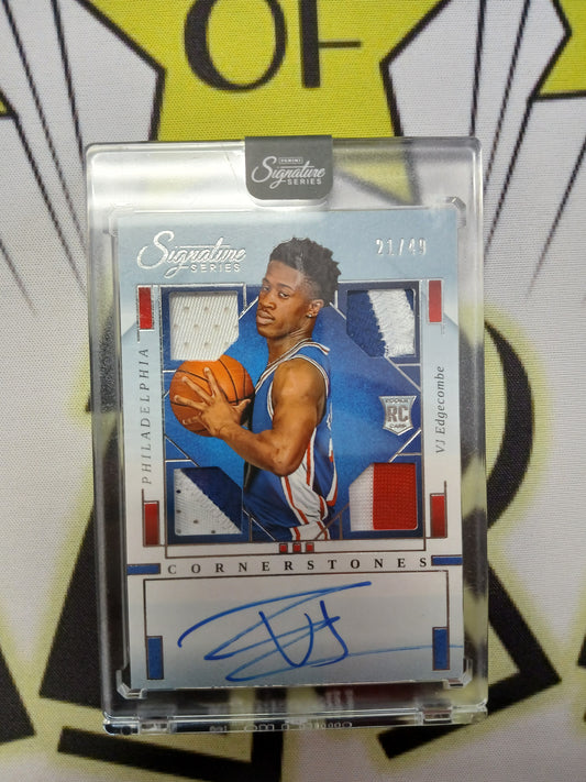 2025 Signature Series VJ Edgecombe Cornerstones Rookie Triple Color Quad Patch On Card Auto #/49