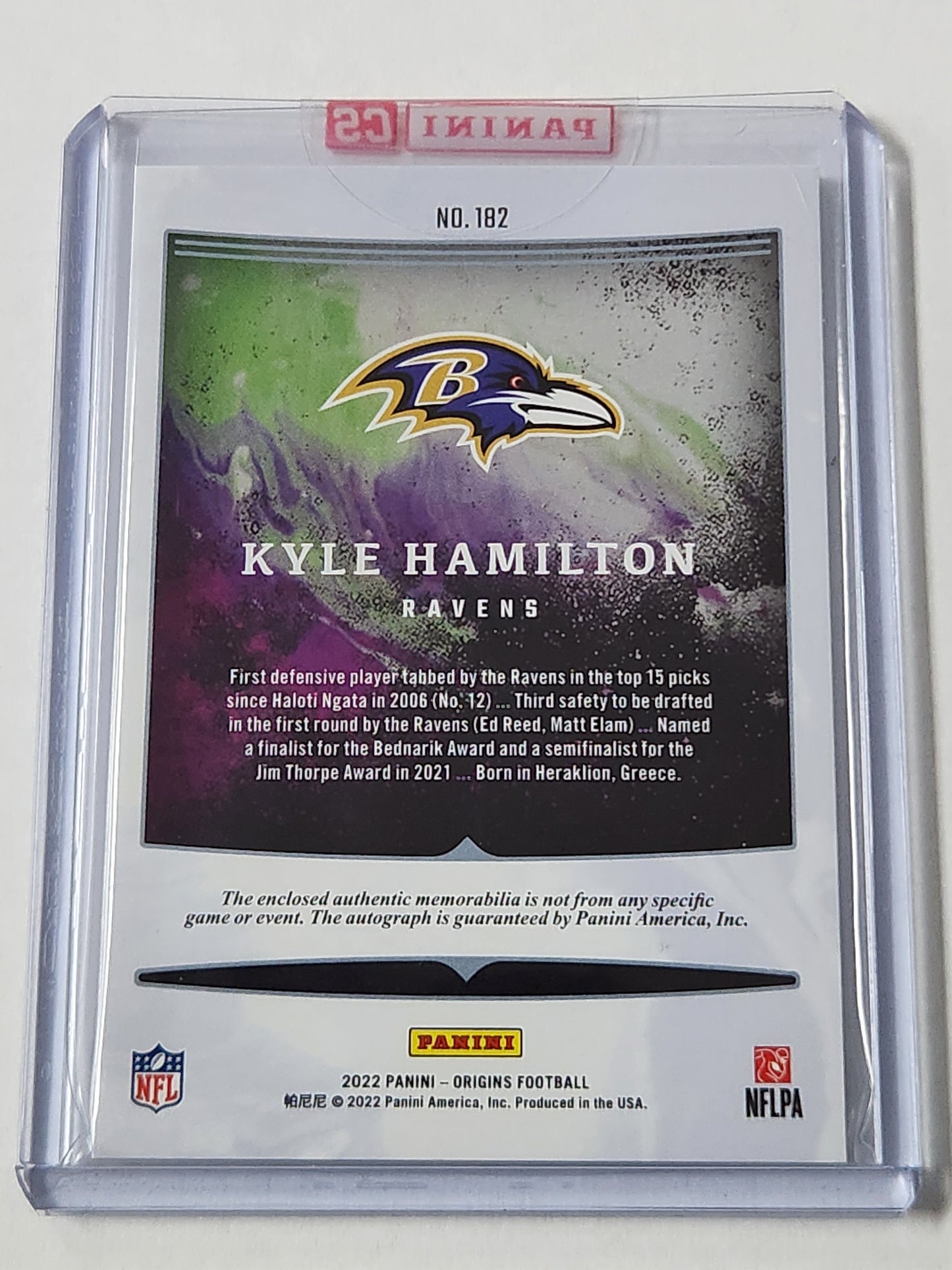 2022 Origins Kyle Hamilton Rookie Patch Auto /49