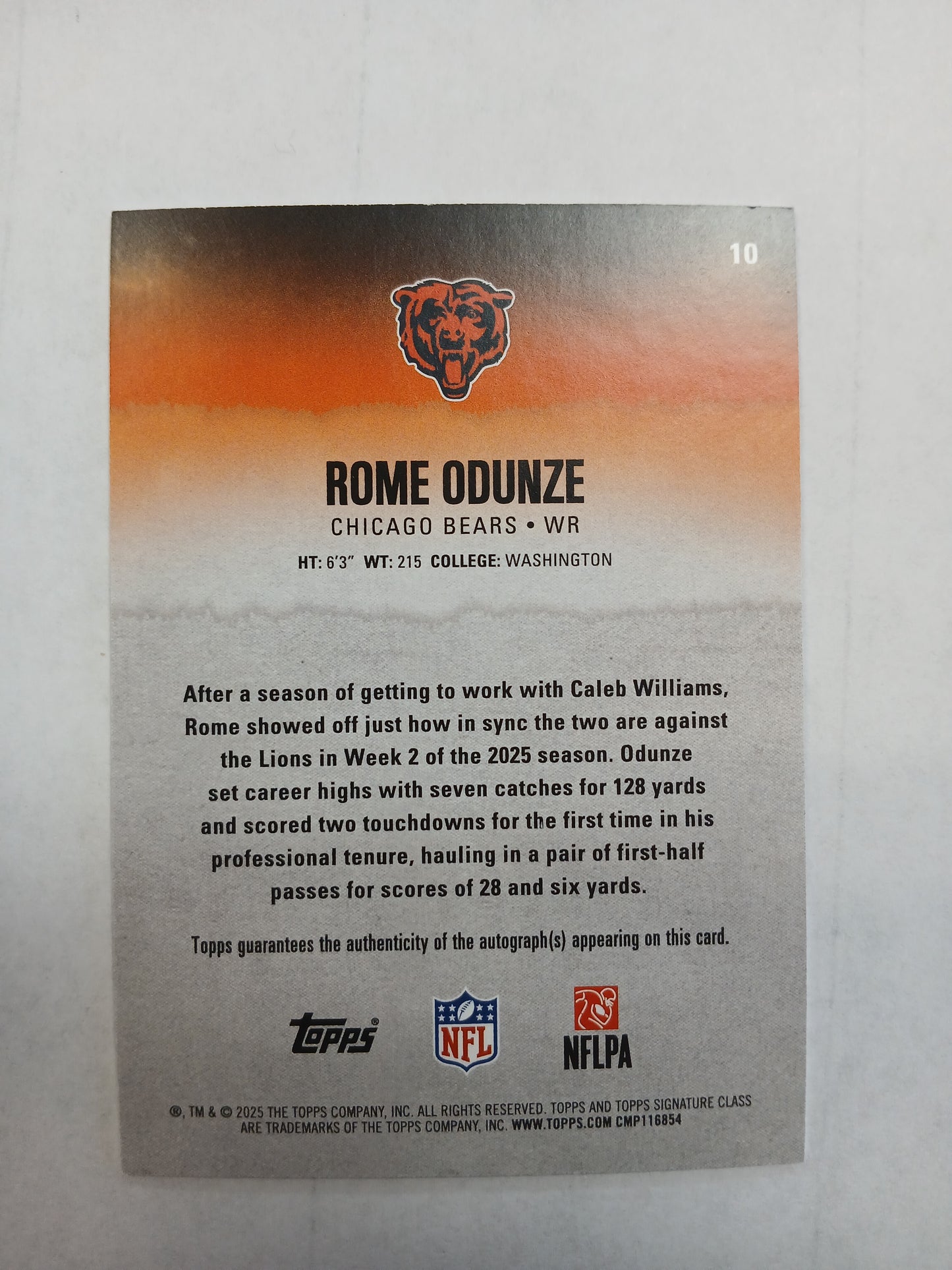 2025 Topps Signature Class Rome Odunze Auto Orange #/50