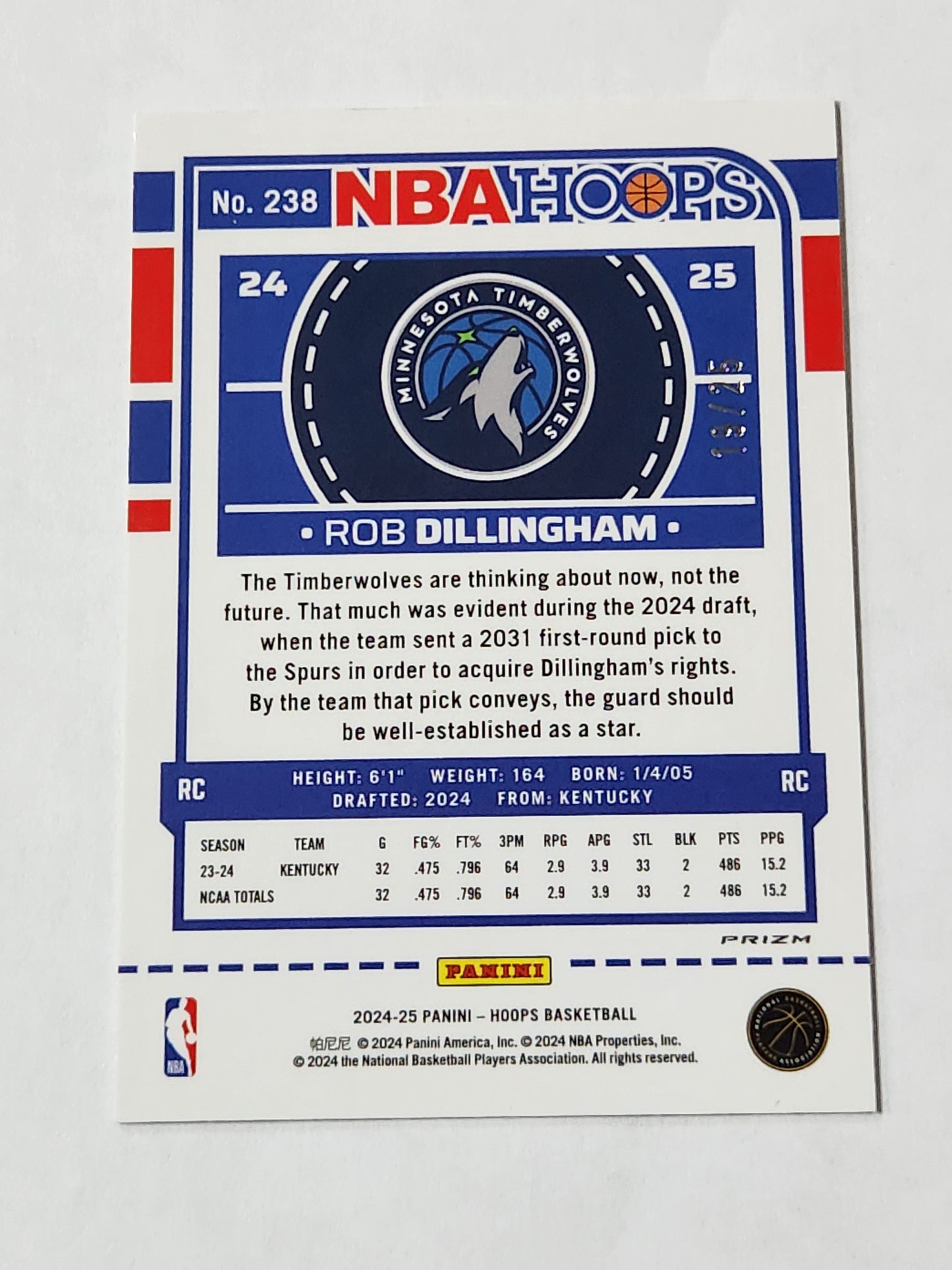 2024 NBA Hoops Premium Stock Rob Dillingham Rookie Green Lazer /25