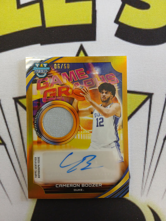 2026 Bowman U Best Cameron Boozer Game Graphs Gold Refractor Patch Auto #/50