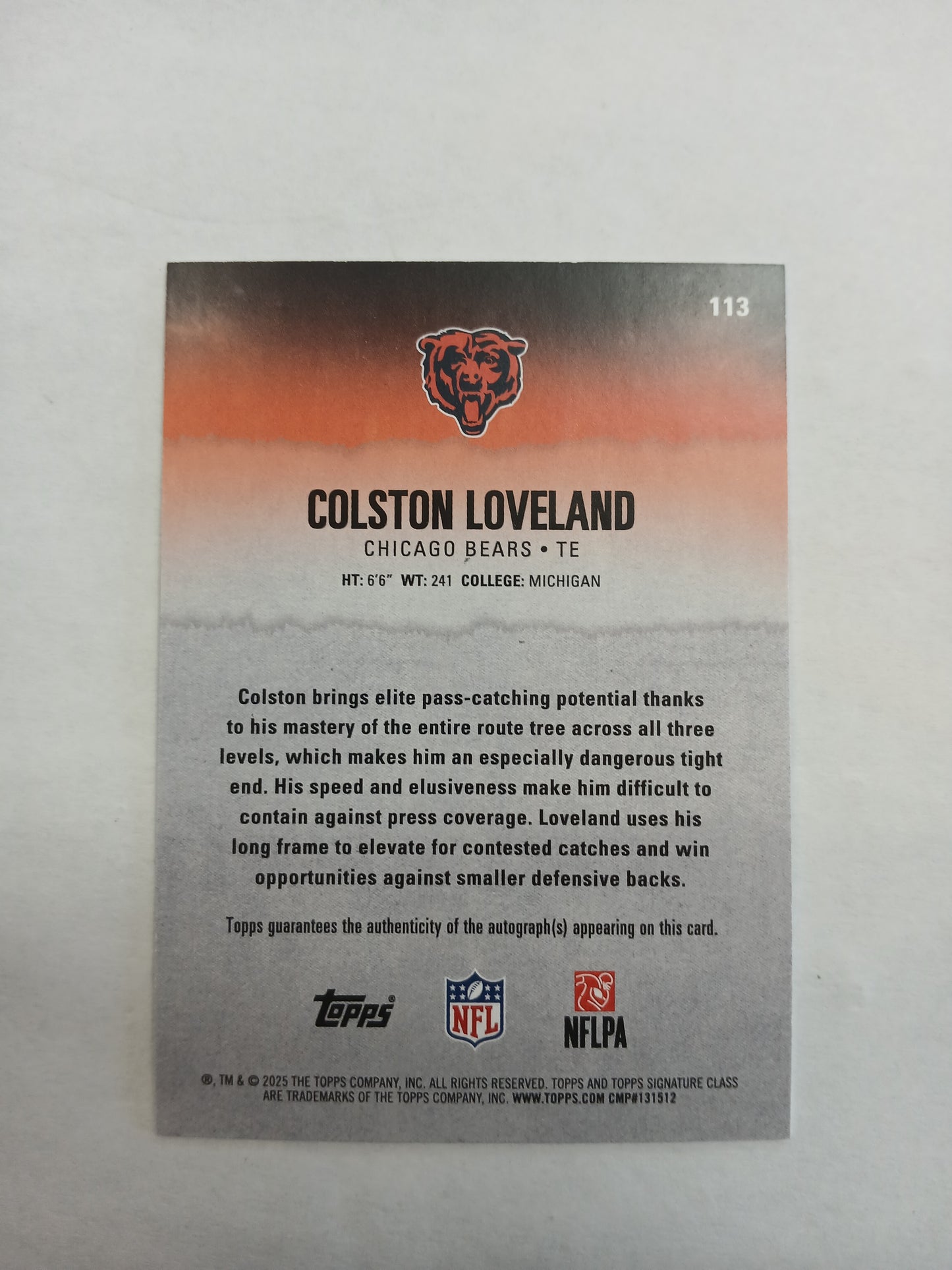 2025 Topps Signature Class Colston Loveland Rookie Auto